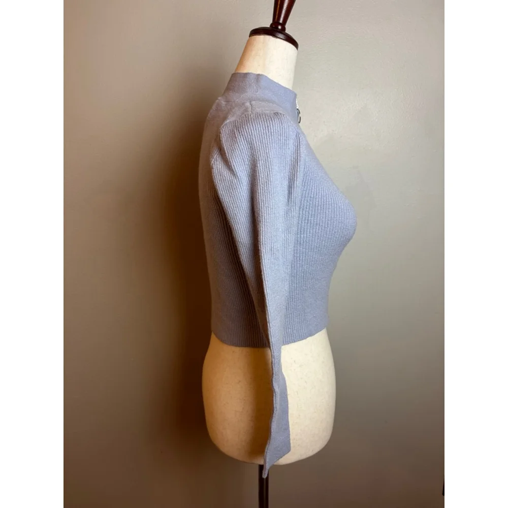 Urban Outfitters y2k clubPINK ROSE Light Blue Ribbed Mock Neck Zip-Up Sweater S - Picture 2 of 6